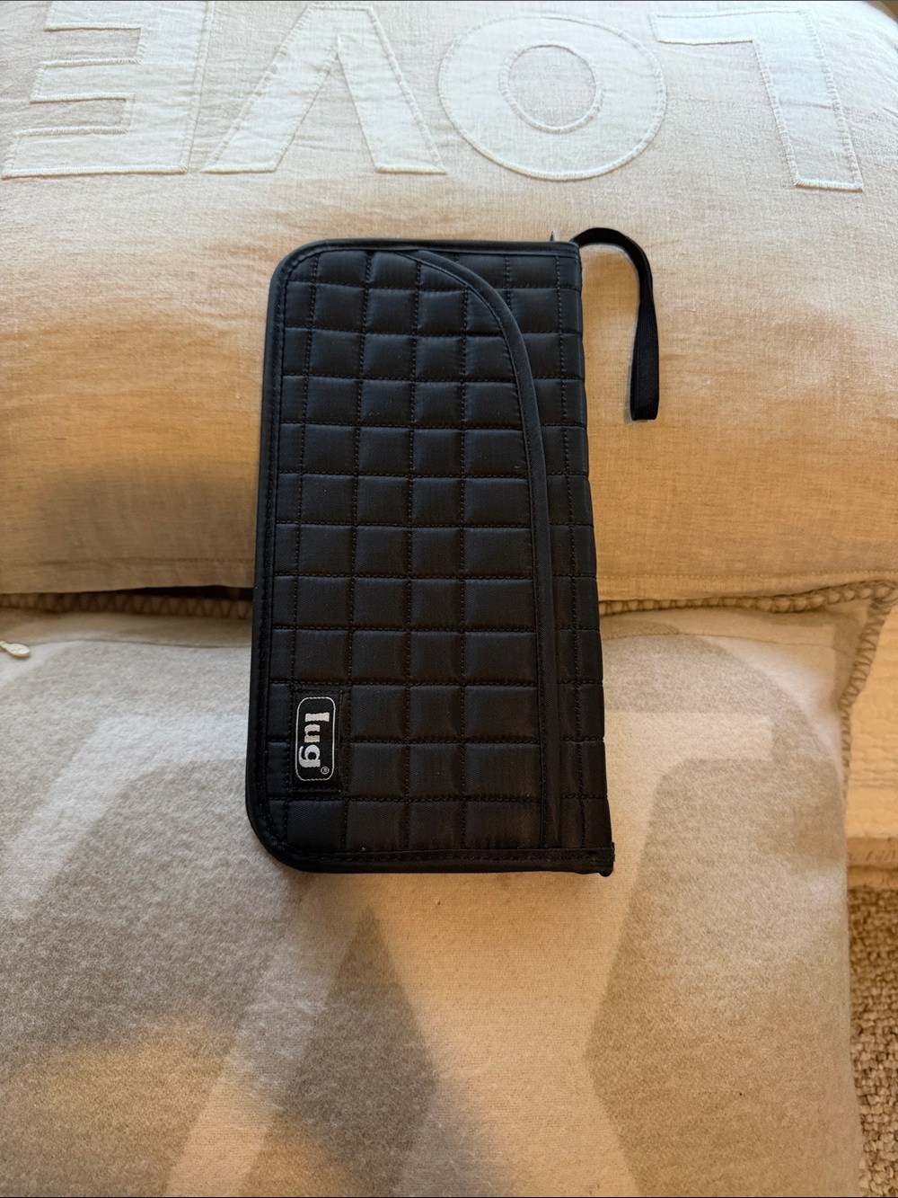 lug Black Quilted Zip passport holder and organizer